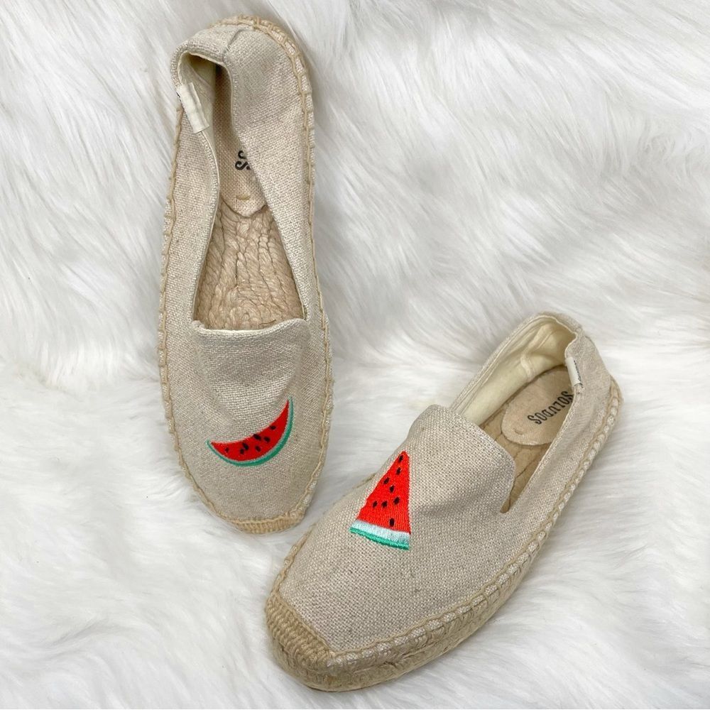 Soludos Cream Watermelon Platform Canvas Espadrille Size 7